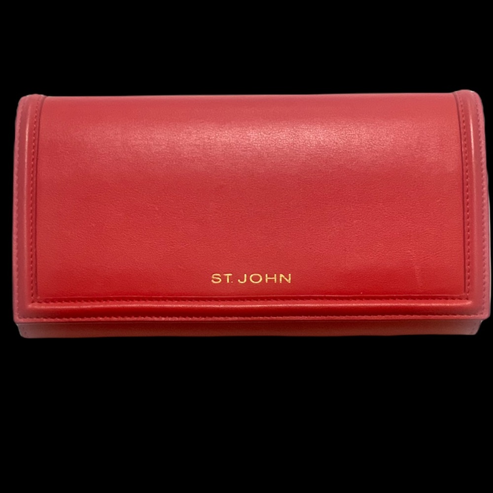 ST JOHN NEW RED LEATHER CLUTCH LUXURY SLEEK HANDBAG PURSE